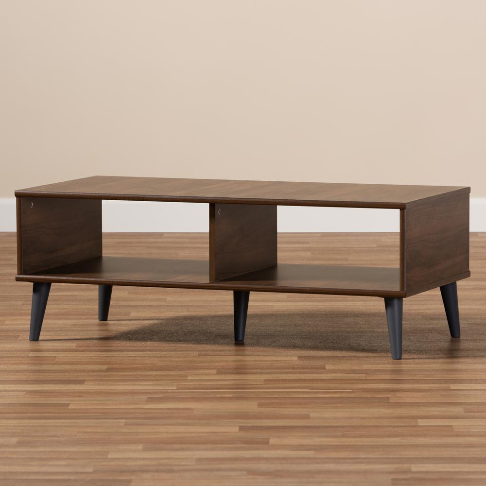 Pierre Mid-Century Modern Brown and Dark Grey Finished Wood Coffee Table. Picture 13