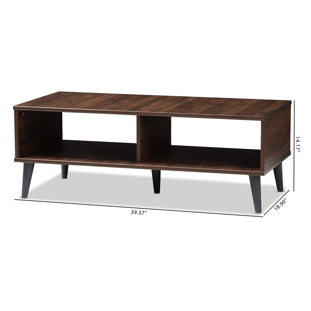 Pierre Mid-Century Modern Brown and Dark Grey Finished Wood Coffee Table. Picture 14