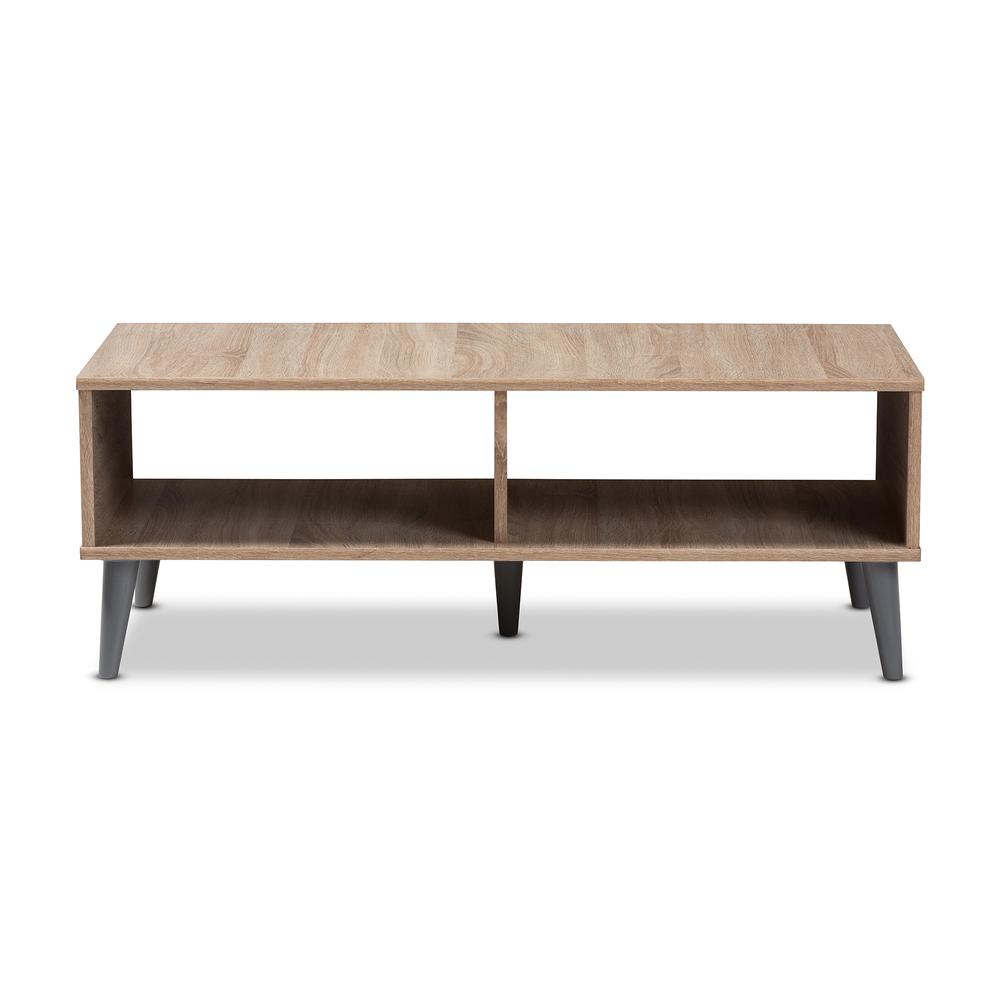 Pierre Mid-Century Modern Oak and Light Grey Finished Wood Coffee Table. Picture 9
