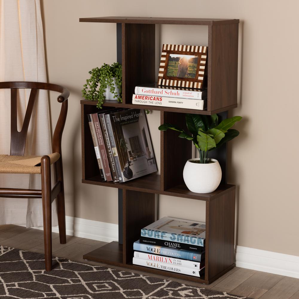 Legende Modern and Contemporary Brown and Dark Grey Finished Display Bookcase. Picture 6