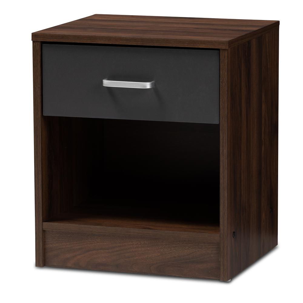 1-Drawer Dark Brown and Dark Grey Finished Nightstand. Picture 10