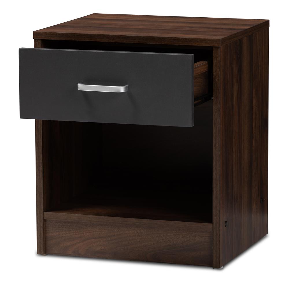 1-Drawer Dark Brown and Dark Grey Finished Nightstand. Picture 11