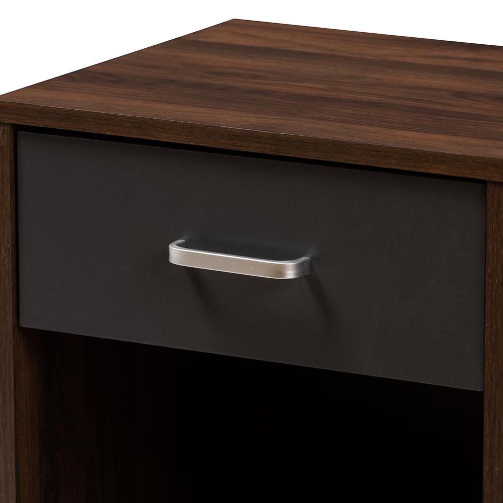 1-Drawer Dark Brown and Dark Grey Finished Nightstand. Picture 14