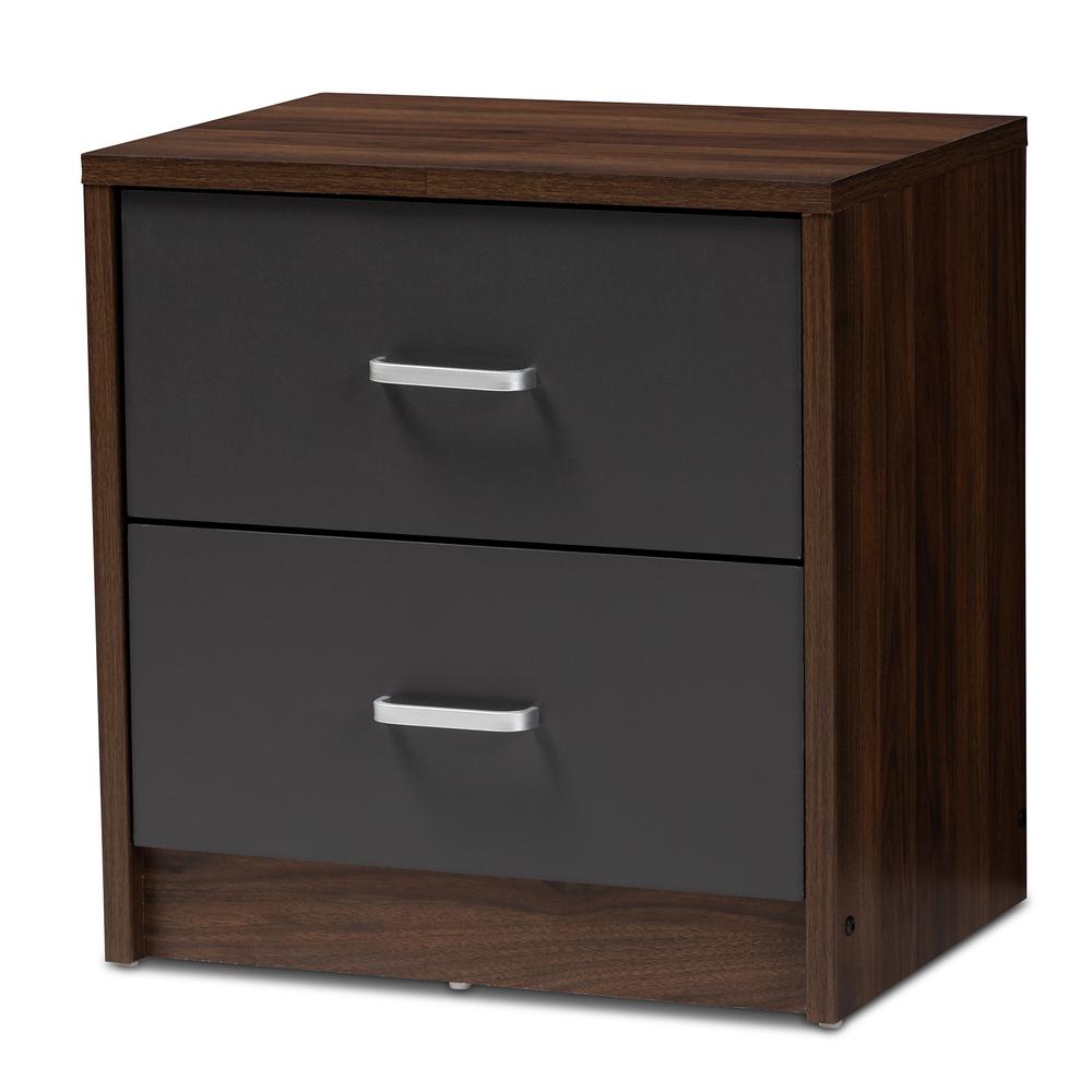 2-Drawer Dark Brown and Dark Grey Finished Nightstand. Picture 9