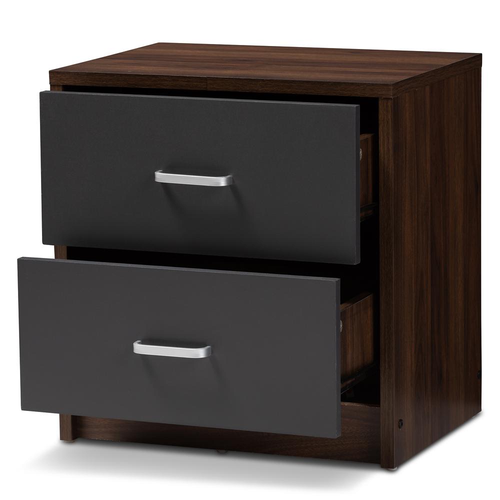 2-Drawer Dark Brown and Dark Grey Finished Nightstand. Picture 10
