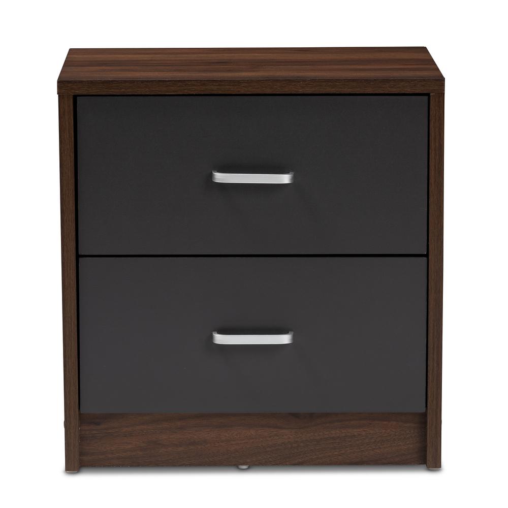2-Drawer Dark Brown and Dark Grey Finished Nightstand. Picture 11