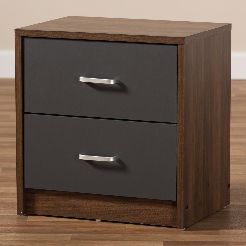 2-Drawer Dark Brown and Dark Grey Finished Nightstand. Picture 15
