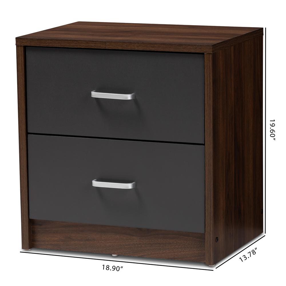2-Drawer Dark Brown and Dark Grey Finished Nightstand. Picture 16