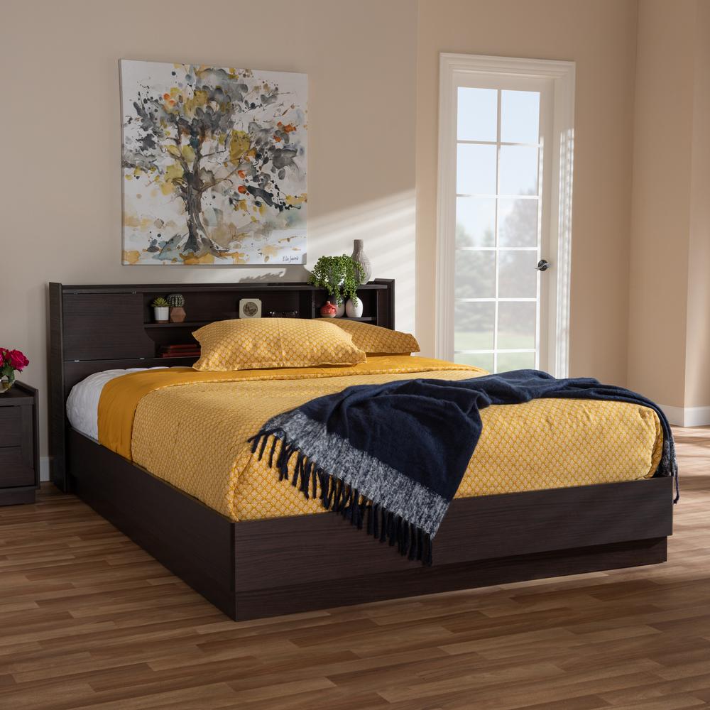 Larsine Modern and Contemporary Brown Finished Queen Size Platform Storage Bed. Picture 14