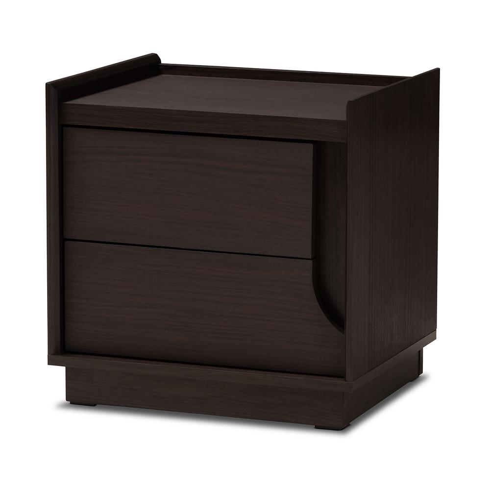 Baxton Studio Larsine Modern and Contemporary Brown Finished 2-Drawer Nightstand. Picture 10