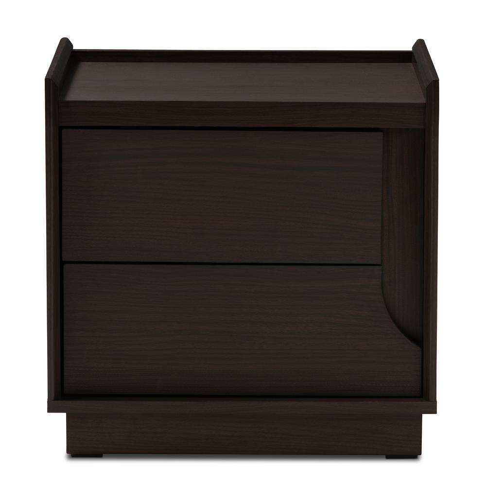 Baxton Studio Larsine Modern and Contemporary Brown Finished 2-Drawer Nightstand. Picture 12