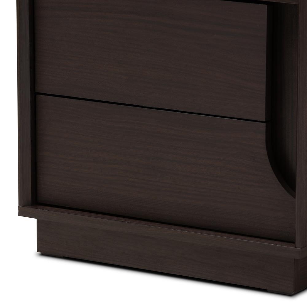 Baxton Studio Larsine Modern and Contemporary Brown Finished 2-Drawer Nightstand. Picture 14