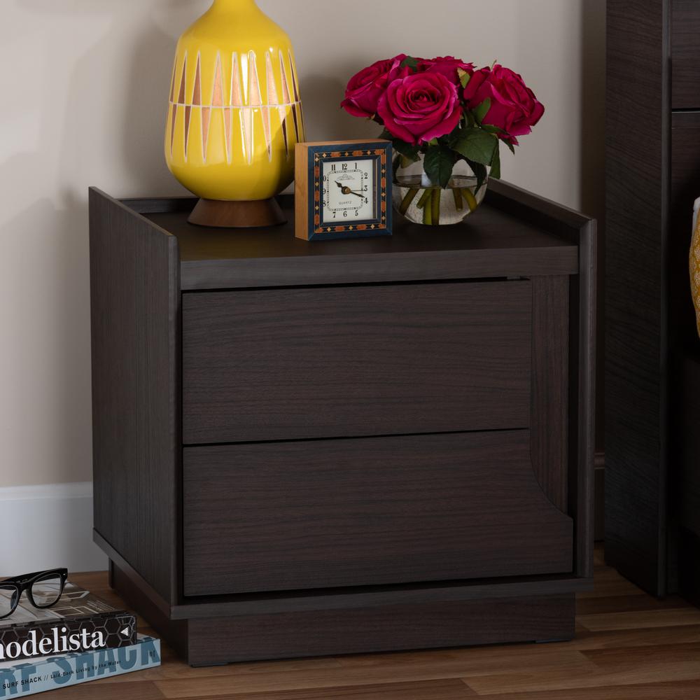 Larsine Modern and Contemporary Brown Finished 2-Drawer Nightstand. Picture 8