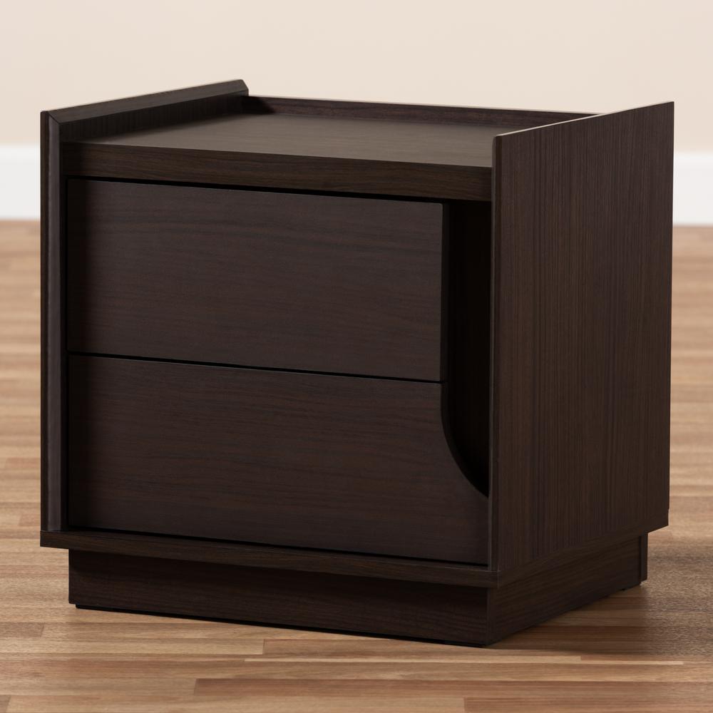 Baxton Studio Larsine Modern and Contemporary Brown Finished 2-Drawer Nightstand. Picture 17