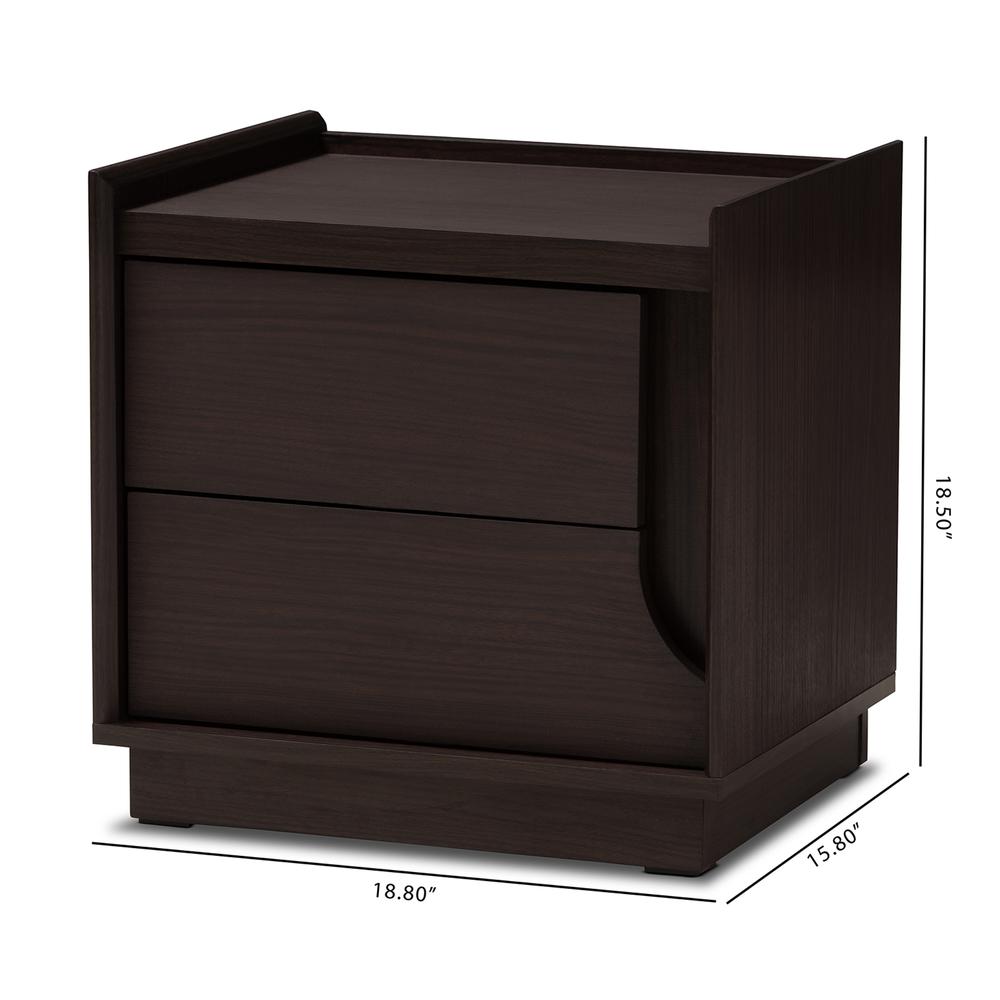 Baxton Studio Larsine Modern and Contemporary Brown Finished 2-Drawer Nightstand. Picture 18