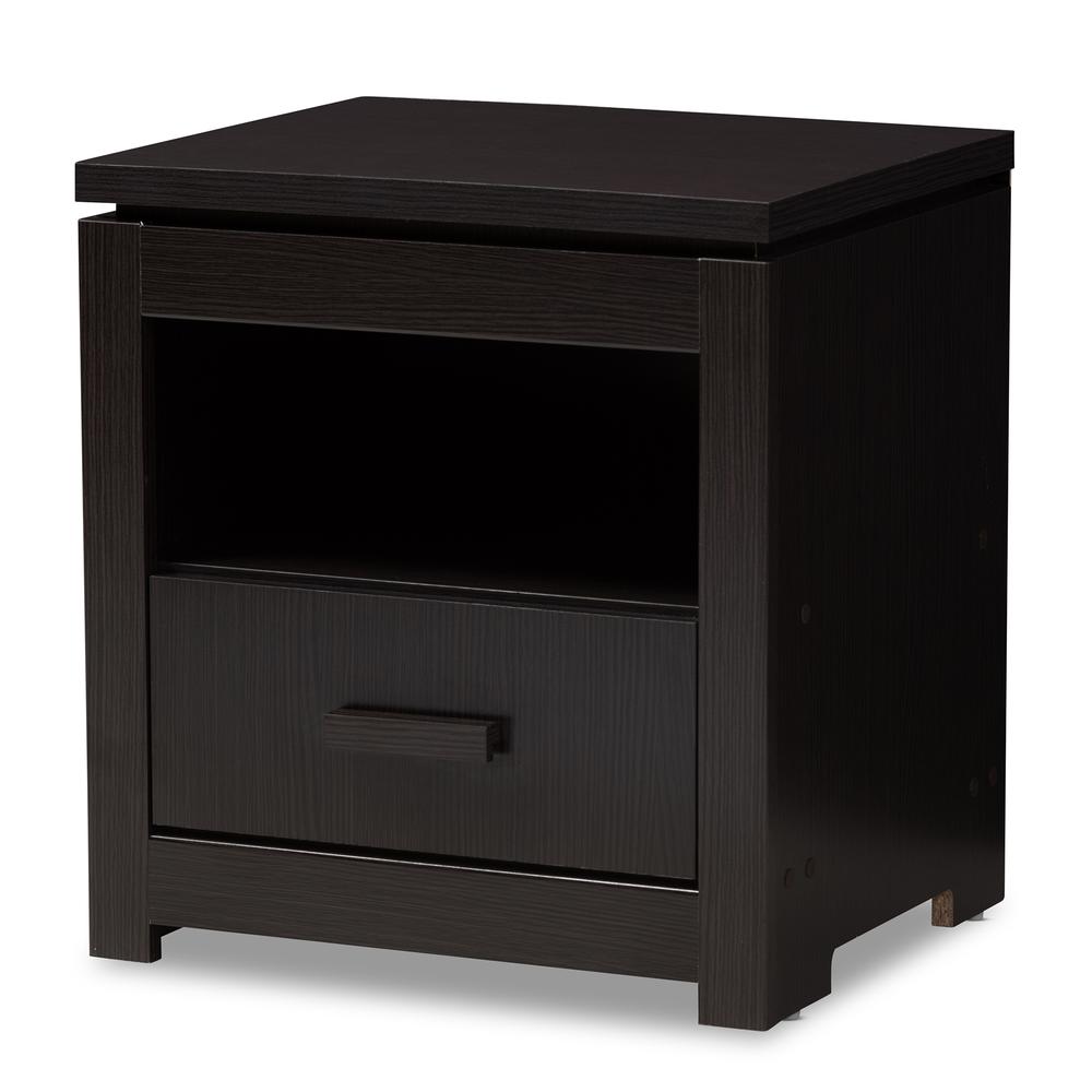 Bienna Modern and Contemporary Wenge Brown Finished 1-Drawer Nightstand. Picture 10
