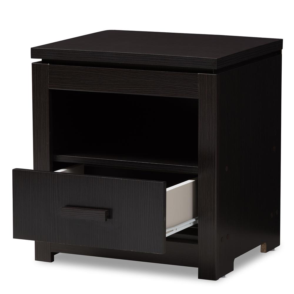 Bienna Modern and Contemporary Wenge Brown Finished 1-Drawer Nightstand. Picture 11