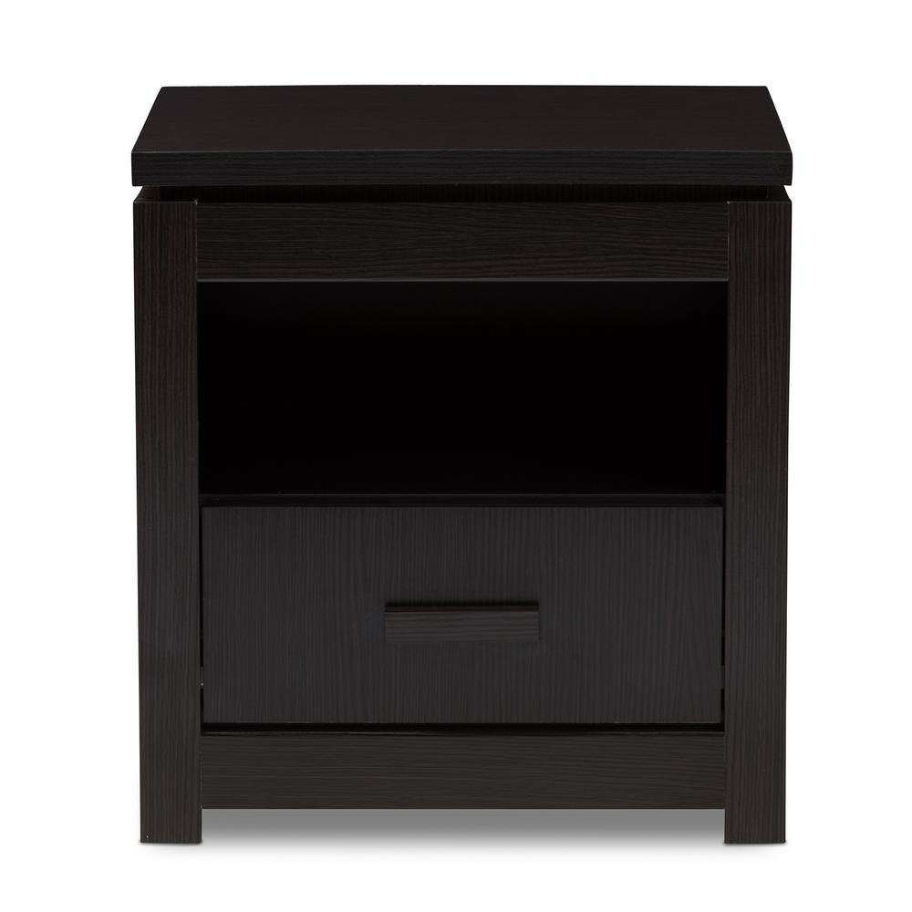 Bienna Modern and Contemporary Wenge Brown Finished 1-Drawer Nightstand. Picture 12