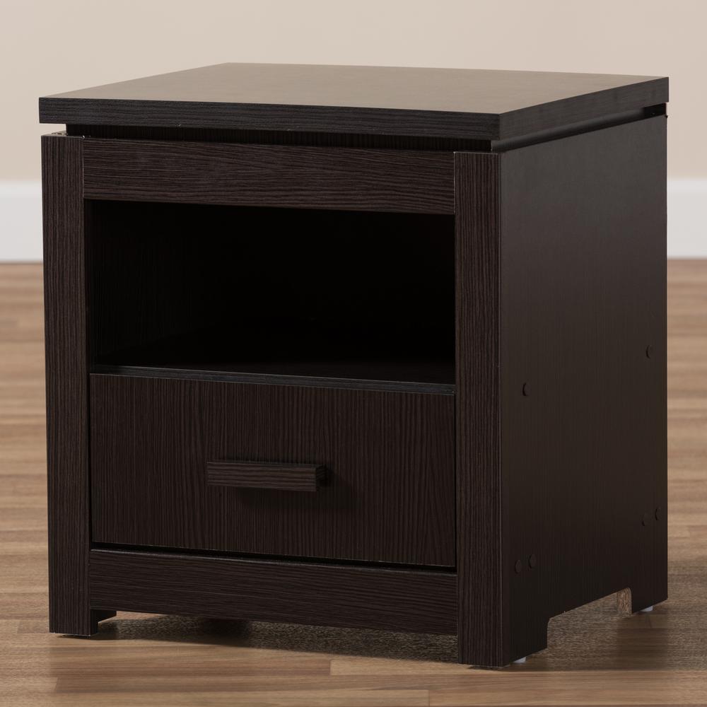 Bienna Modern and Contemporary Wenge Brown Finished 1-Drawer Nightstand. Picture 17