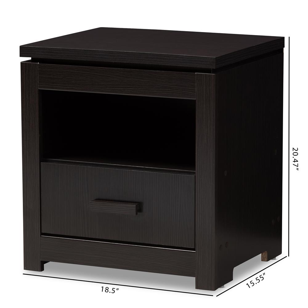 Bienna Modern and Contemporary Wenge Brown Finished 1-Drawer Nightstand. Picture 18