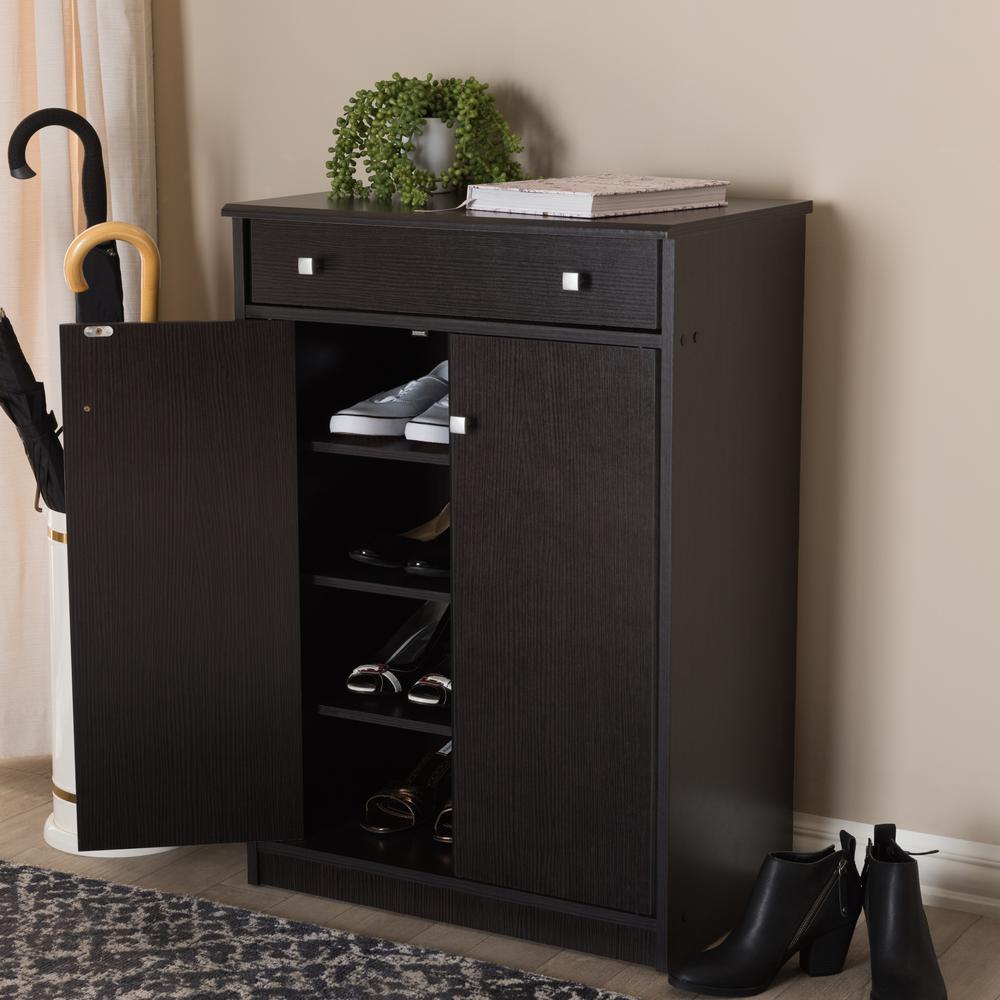 Baxton Studio Dariell Modern and Contemporary Wenge Brown Finished Shoe Cabinet. Picture 18