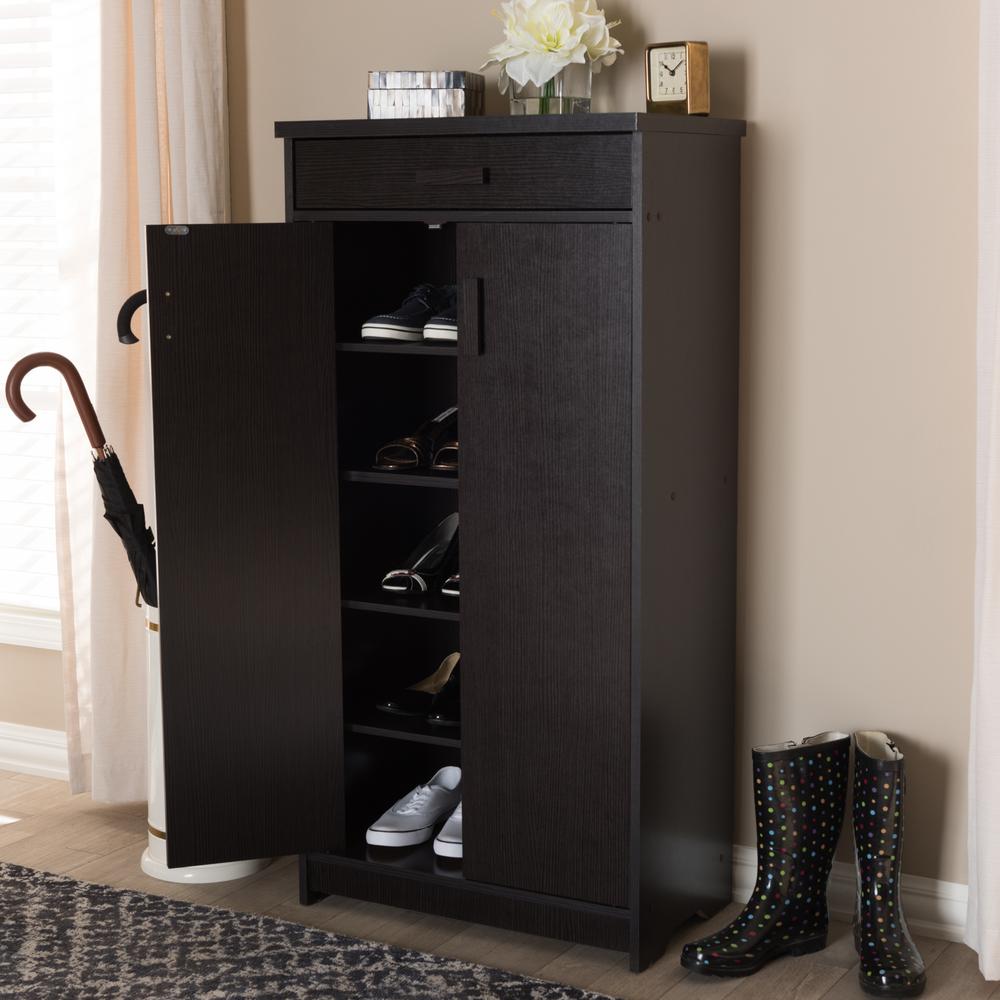 Baxton Studio Bienna Modern and Contemporary Wenge Brown Finished Shoe Cabinet. Picture 22
