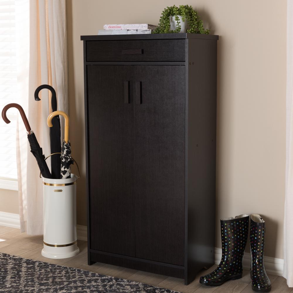 Baxton Studio Bienna Modern and Contemporary Wenge Brown Finished Shoe Cabinet. Picture 21