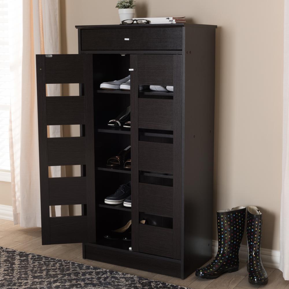 Baxton Studio Acadia Modern and Contemporary Wenge Brown Finished Shoe Cabinet. Picture 22