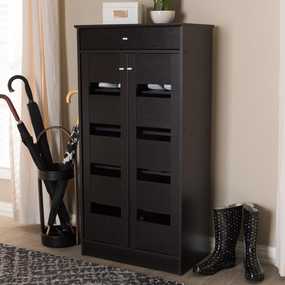 Baxton Studio Acadia Modern and Contemporary Wenge Brown Finished Shoe Cabinet. Picture 21