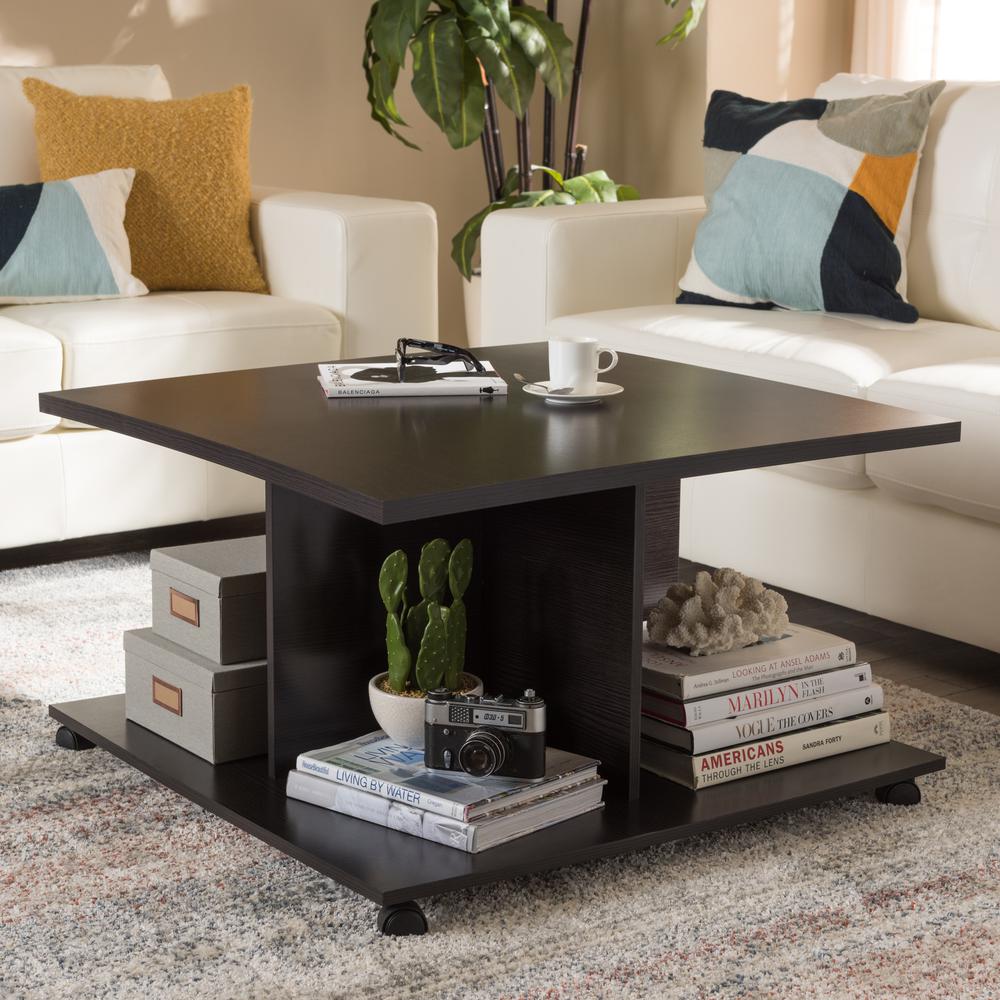 Baxton Studio Cladine Modern and Contemporary Wenge Brown Finished Coffee Table. Picture 10