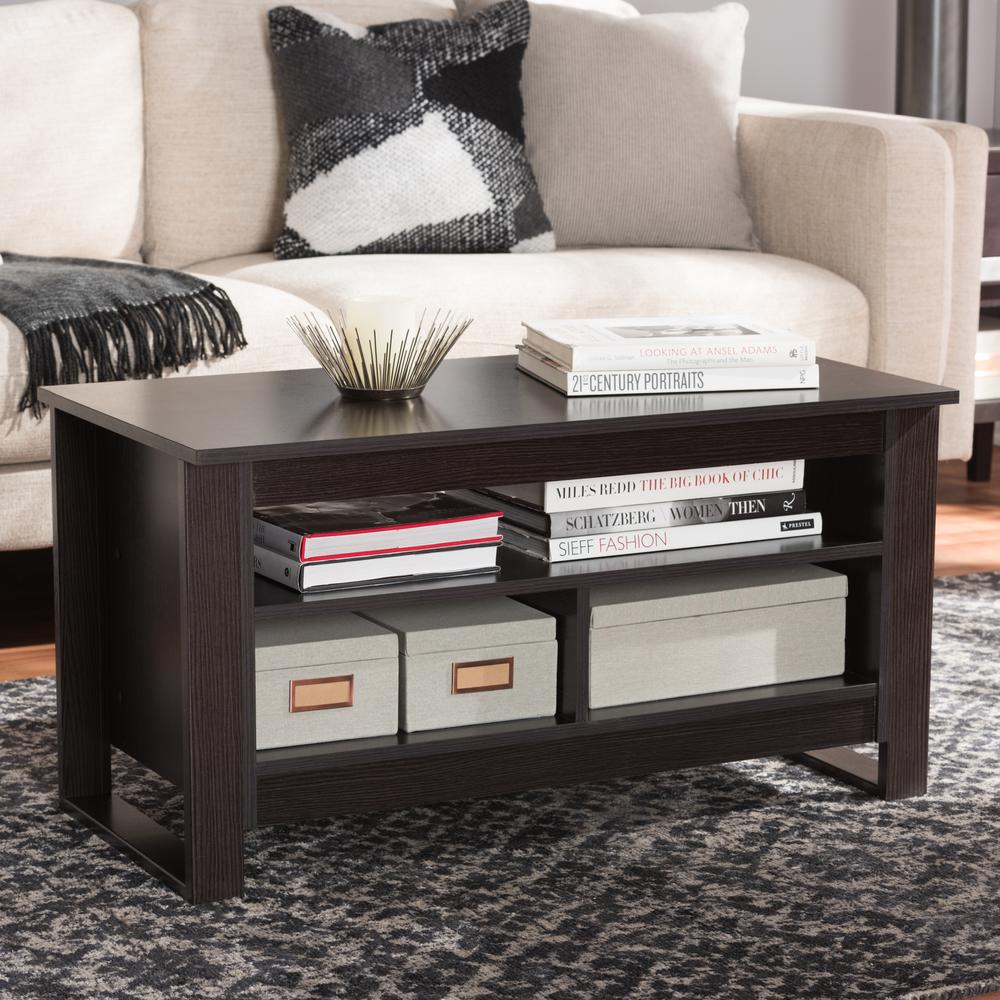 Baxton Studio Nerissa Modern and Contemporary Wenge Brown Finished Coffee Table. Picture 12