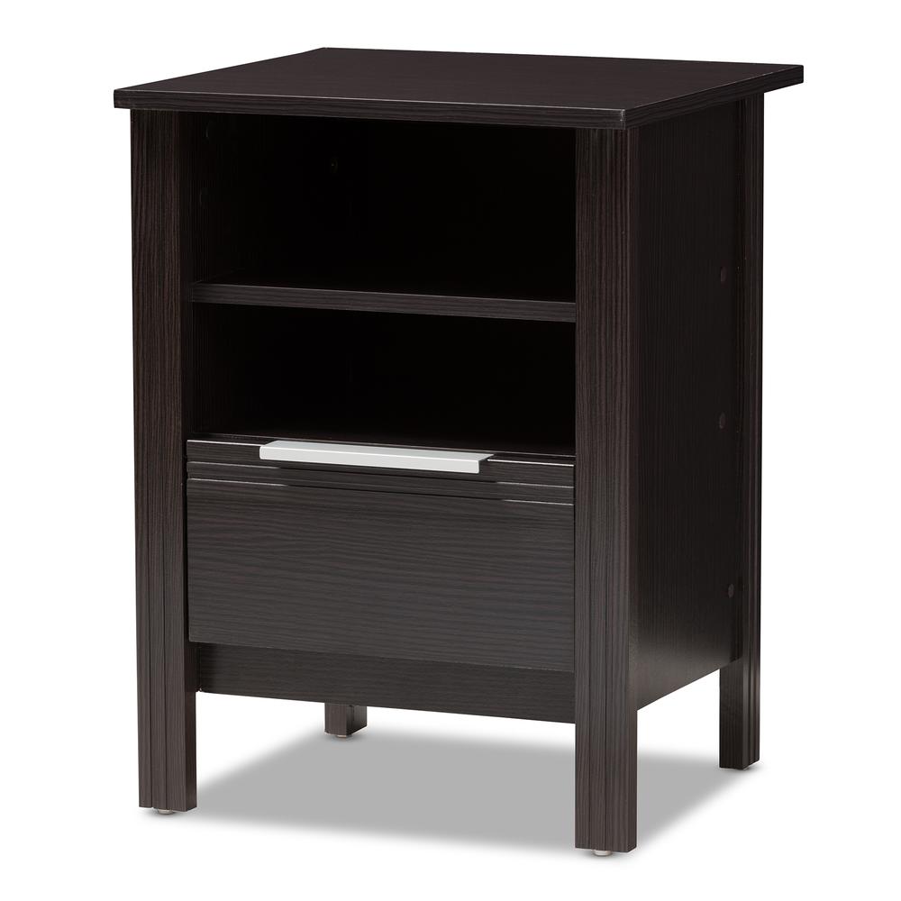 Hamish Modern and Contemporary Wenge Brown Finished 1-Drawer Nightstand. Picture 10