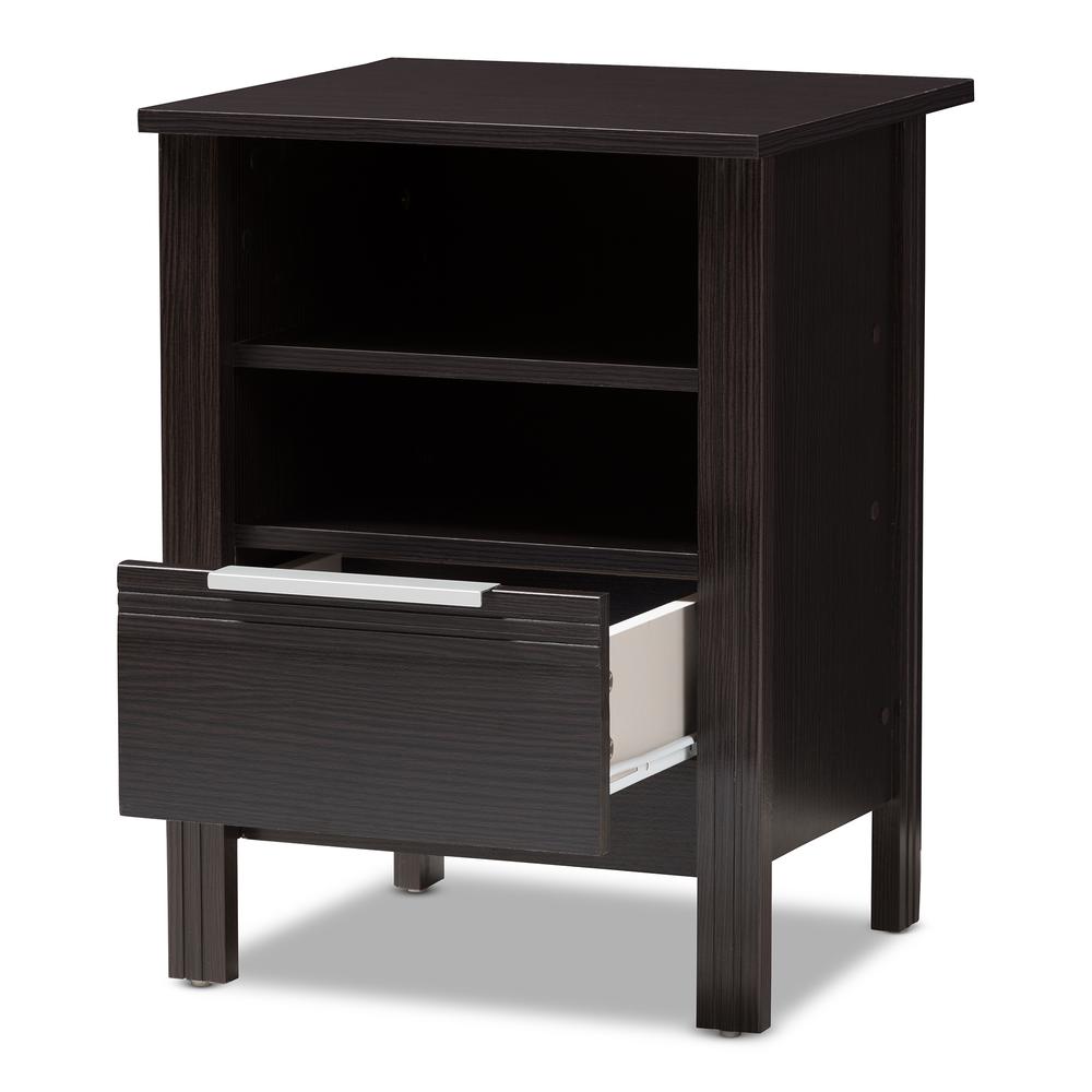 Hamish Modern and Contemporary Wenge Brown Finished 1-Drawer Nightstand. Picture 11