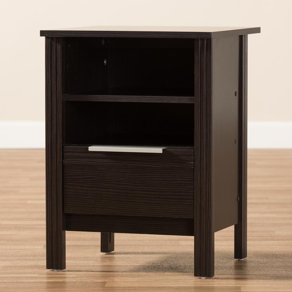 Hamish Modern and Contemporary Wenge Brown Finished 1-Drawer Nightstand. Picture 17