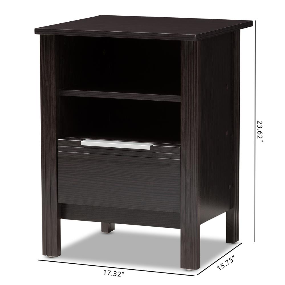 Hamish Modern and Contemporary Wenge Brown Finished 1-Drawer Nightstand. Picture 18