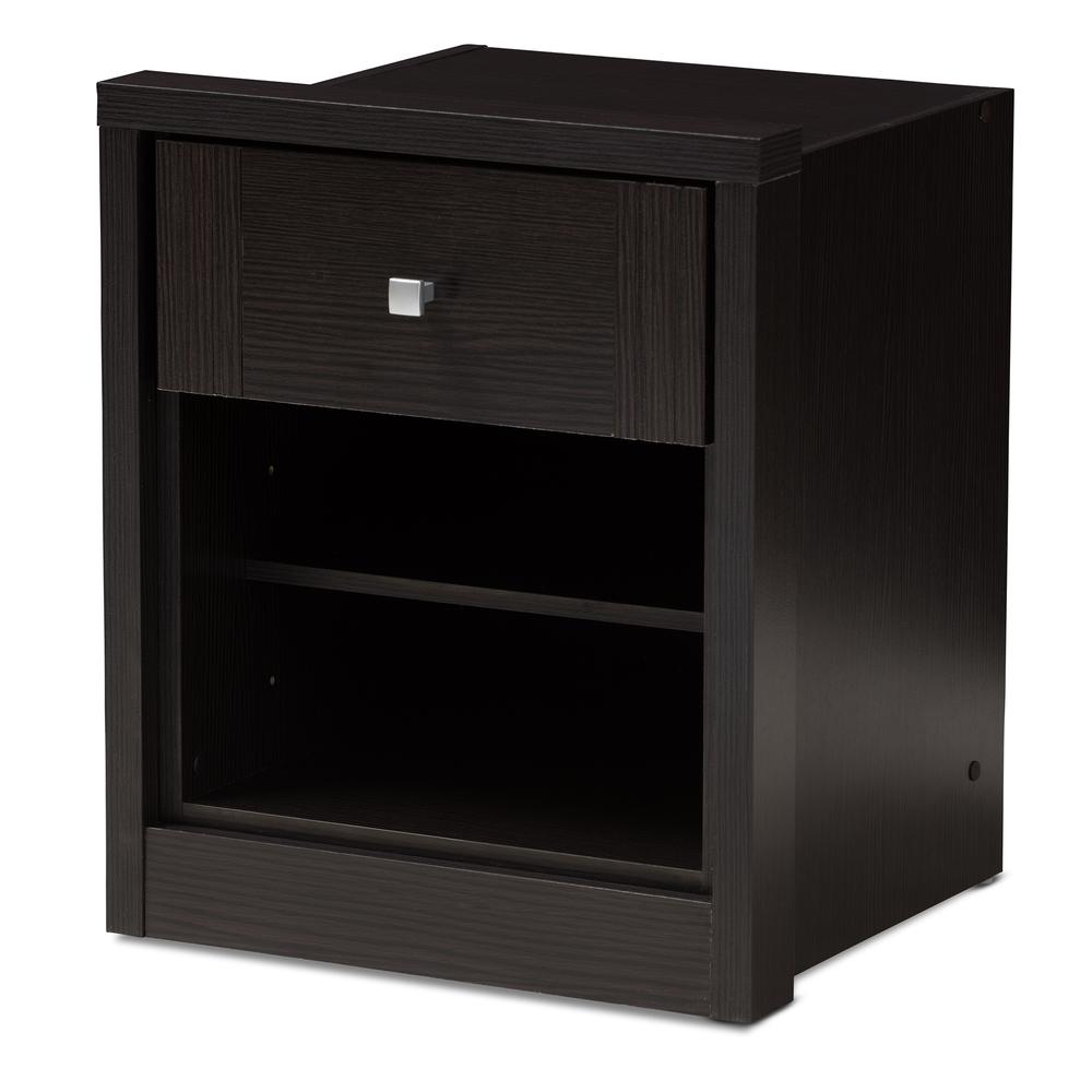 Danette Modern and Contemporary Wenge Brown Finished 1-Drawer Nightstand. Picture 10