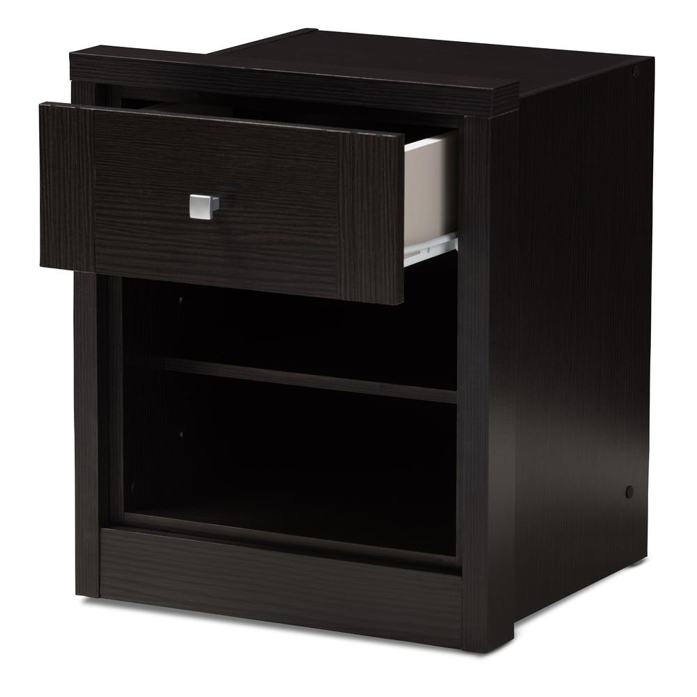 Danette Modern and Contemporary Wenge Brown Finished 1-Drawer Nightstand. Picture 11
