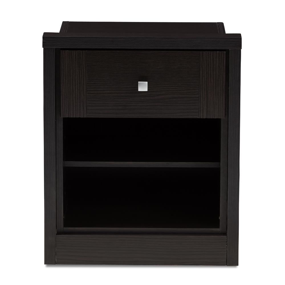 Danette Modern and Contemporary Wenge Brown Finished 1-Drawer Nightstand. Picture 12