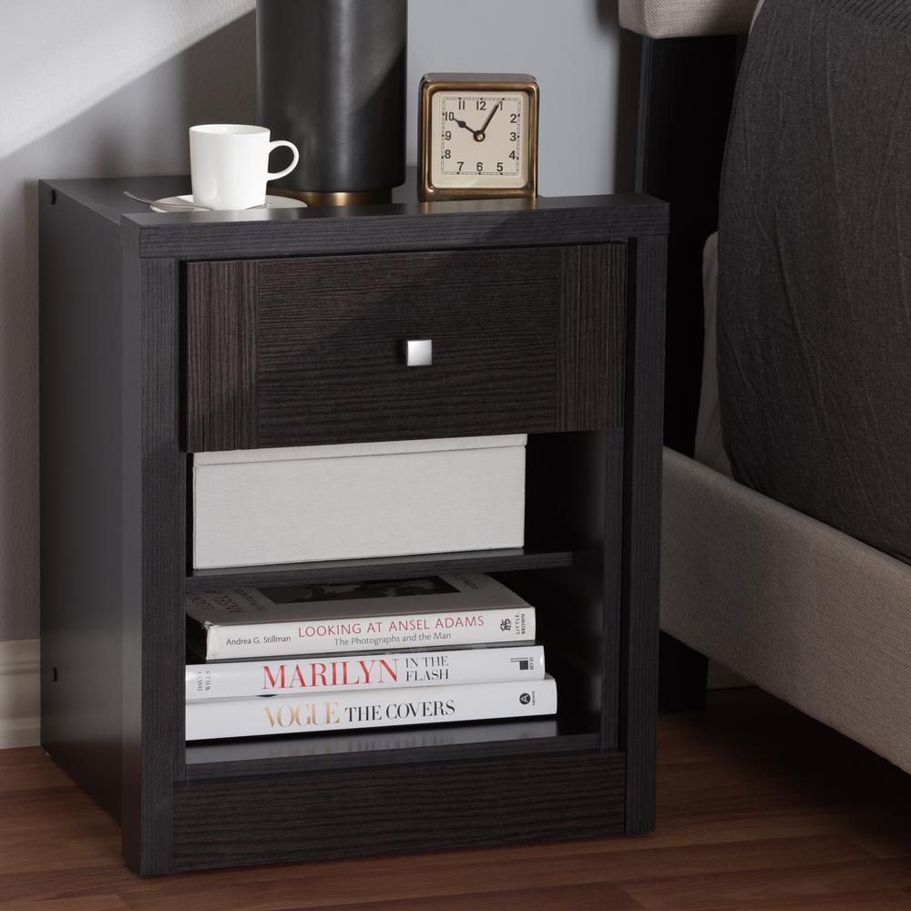 Danette Modern and Contemporary Wenge Brown Finished 1-Drawer Nightstand. Picture 16
