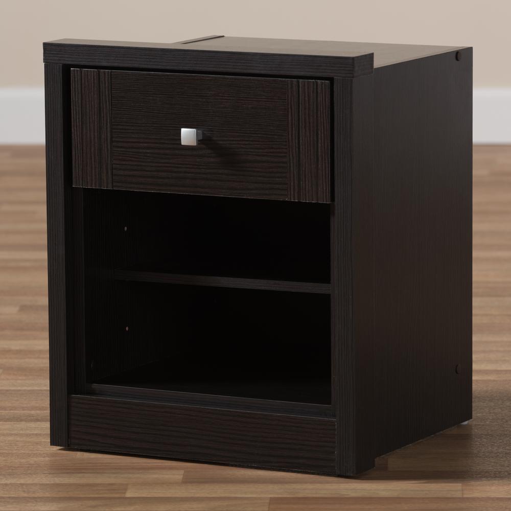 Danette Modern and Contemporary Wenge Brown Finished 1-Drawer Nightstand. Picture 17
