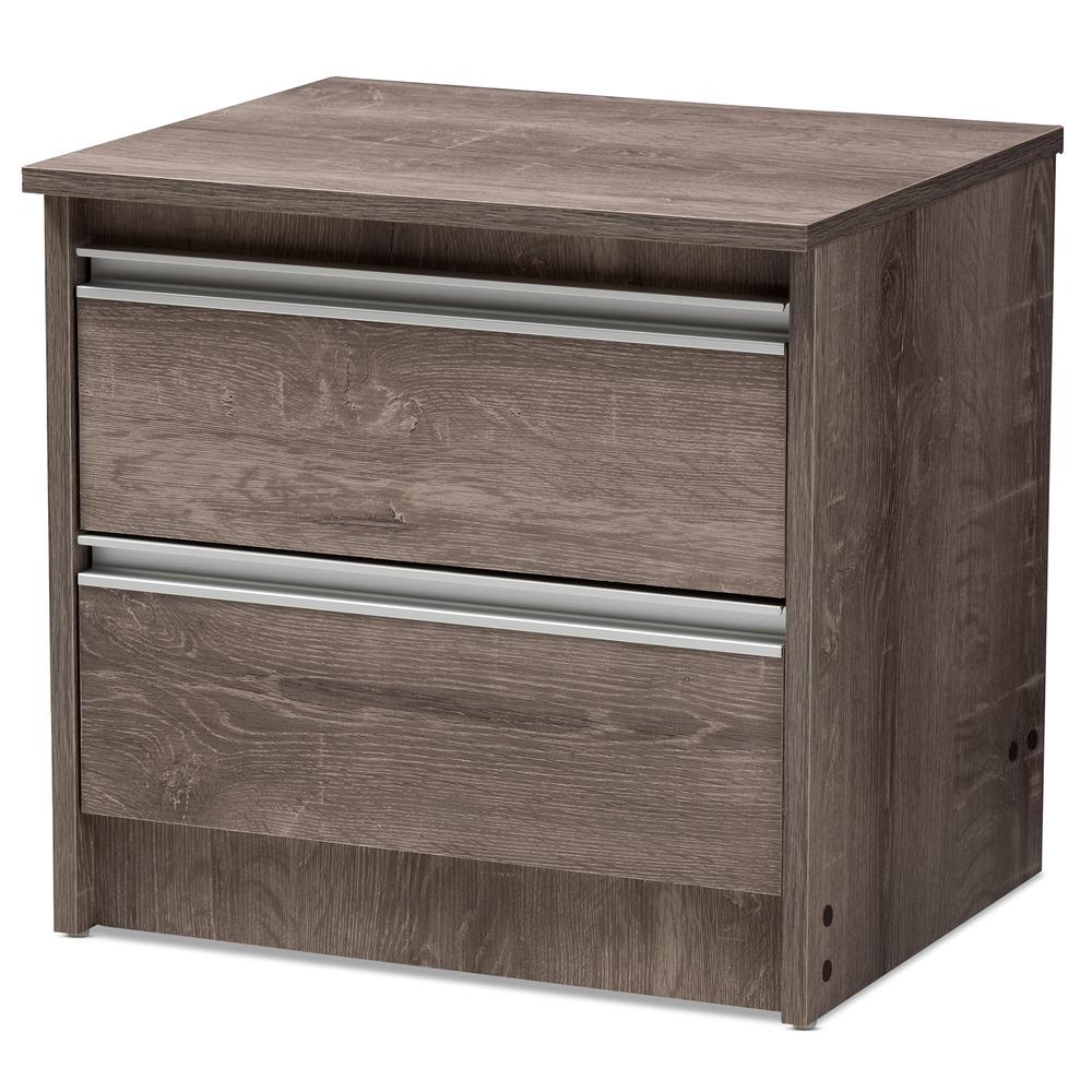 Gallia Modern and Contemporary Oak Brown Finished 2-Drawer Nightstand. Picture 10