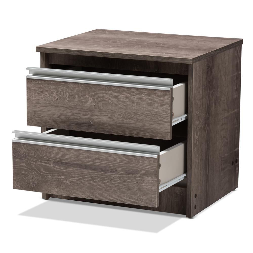 Gallia Modern and Contemporary Oak Brown Finished 2-Drawer Nightstand. Picture 11