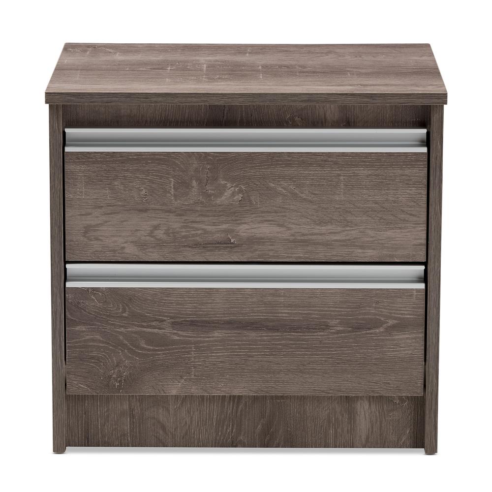 Gallia Modern and Contemporary Oak Brown Finished 2-Drawer Nightstand. Picture 12
