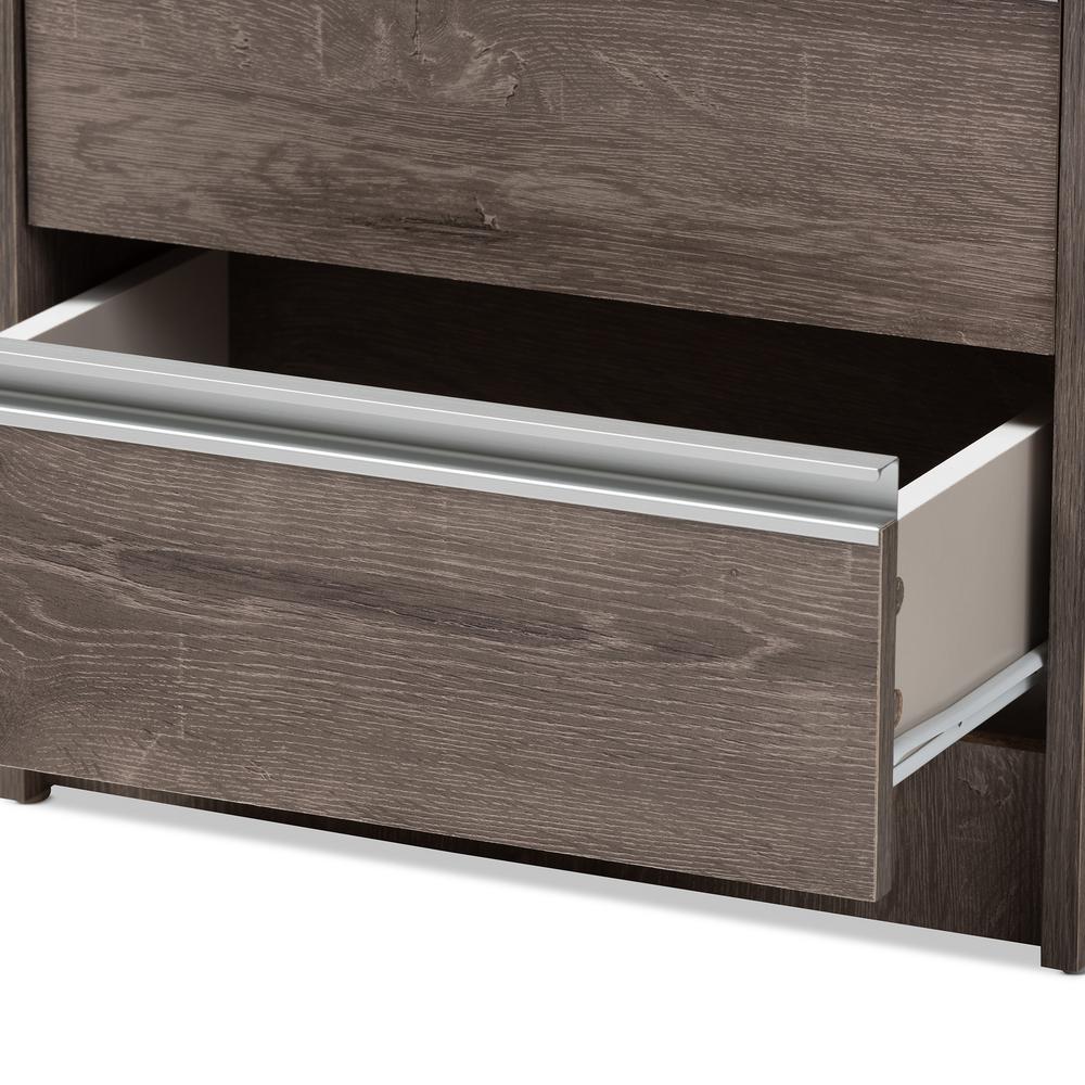 Gallia Modern and Contemporary Oak Brown Finished 2-Drawer Nightstand. Picture 15