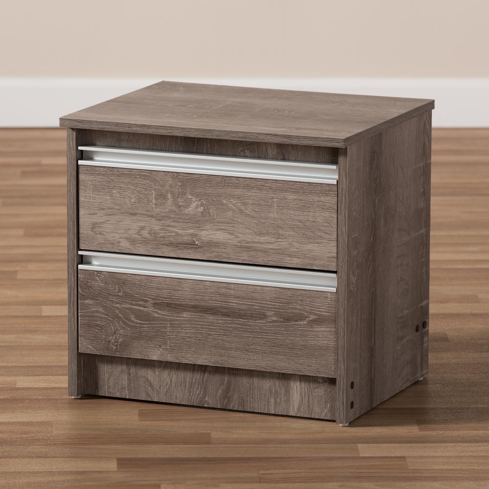 Gallia Modern and Contemporary Oak Brown Finished 2-Drawer Nightstand. Picture 17