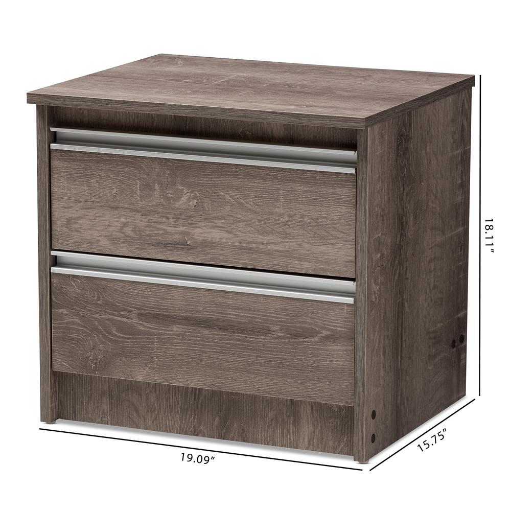 Gallia Modern and Contemporary Oak Brown Finished 2-Drawer Nightstand. Picture 18