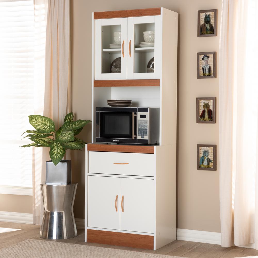 Laurana Modern and Contemporary White and Cherry Finished Kitchen Cabinet and Hutch. Picture 8
