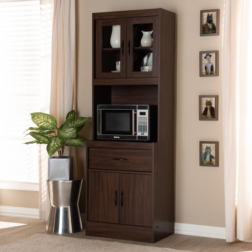 Laurana Modern and Contemporary Dark Walnut Finished Kitchen Cabinet and Hutch. Picture 8