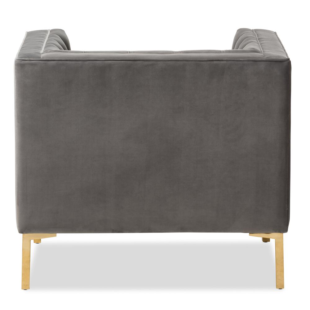 Zanetta Luxe and Glamour Grey Velvet Upholstered Gold Finished Lounge Chair. Picture 13