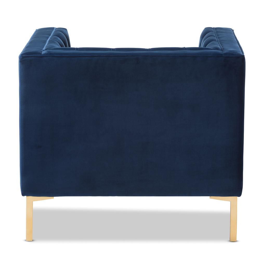 Zanetta Luxe and Glamour Navy Velvet Upholstered Gold Finished Lounge Chair. Picture 12